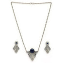 Oxidised Silver Toned Blue Stone Studded Engraved Style Boho Style Jewellery Set