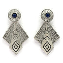 Oxidised Silver Toned Blue Stone Studded Engraved Style Boho Style Jewellery Set