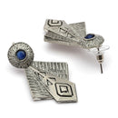 Oxidised Silver Toned Blue Stone Studded Engraved Style Boho Style Jewellery Set