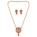 Traditional Gold Plated Temple Coin Pink Cz Studded Pendant Jewellery Set