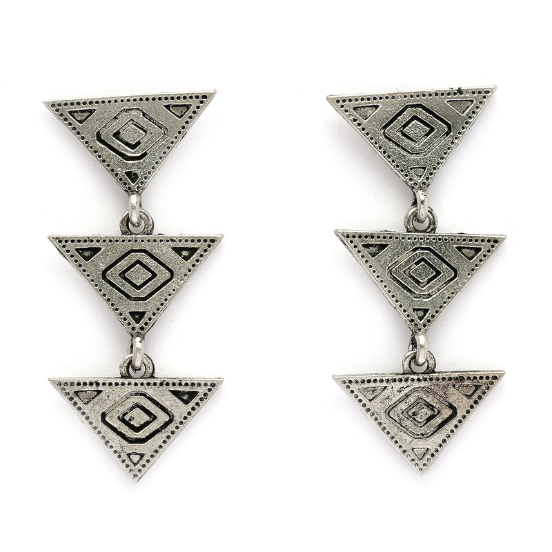 Oxidised Silver Toned Tribal Style Triangular Shaped Jewellery Set