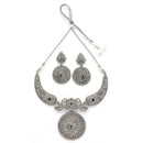 Oxidised Silver Toned Peacock Cubic Zirconia Studded Jewellery Set