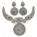 Oxidised Silver Toned Peacock Cubic Zirconia Studded Jewellery Set