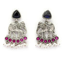 Oxidised Silver Pink & Green Cz Stoned Studded Jewellery Set