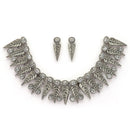 Oxidised Silver Leaf Shaped White Cubic Zirconia Stoned Studded Jewellery Set