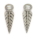 Oxidised Silver Leaf Shaped White Cubic Zirconia Stoned Studded Jewellery Set