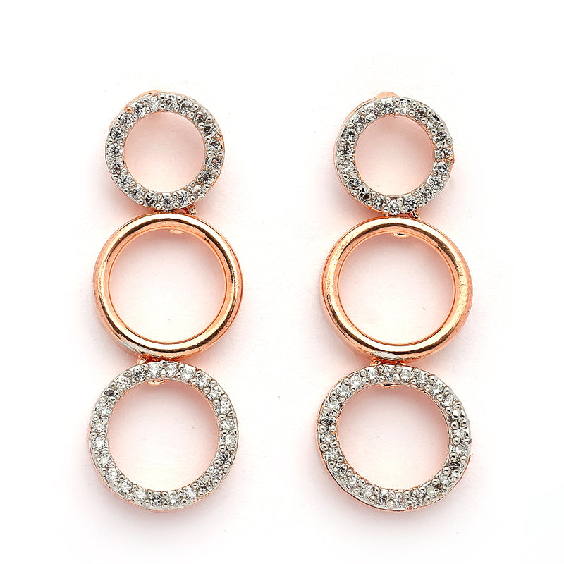 Rose Gold Plated Circular Shaped White American Diamond Studded Jewellery Set