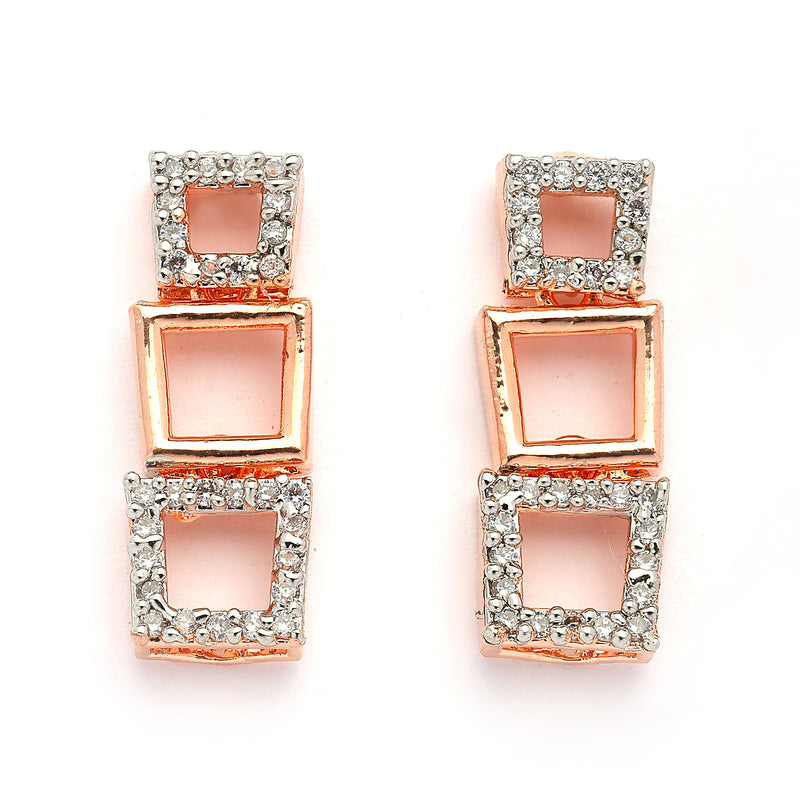 Rose Gold Plated Square Shaped American Diamond Studded Jewellery Set