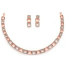 Rose Gold Plated Square Shaped American Diamond Studded Jewellery Set