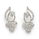 Rhodium Plated Silver Toned Floral Shaped White American Diamond Studded Jewellery Set