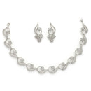 Rhodium Plated Silver Toned Floral Shaped White American Diamond Studded Jewellery Set