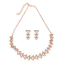 Rose Gold Plated Triangular Shaped White American Diamond Studded Jewellery Set