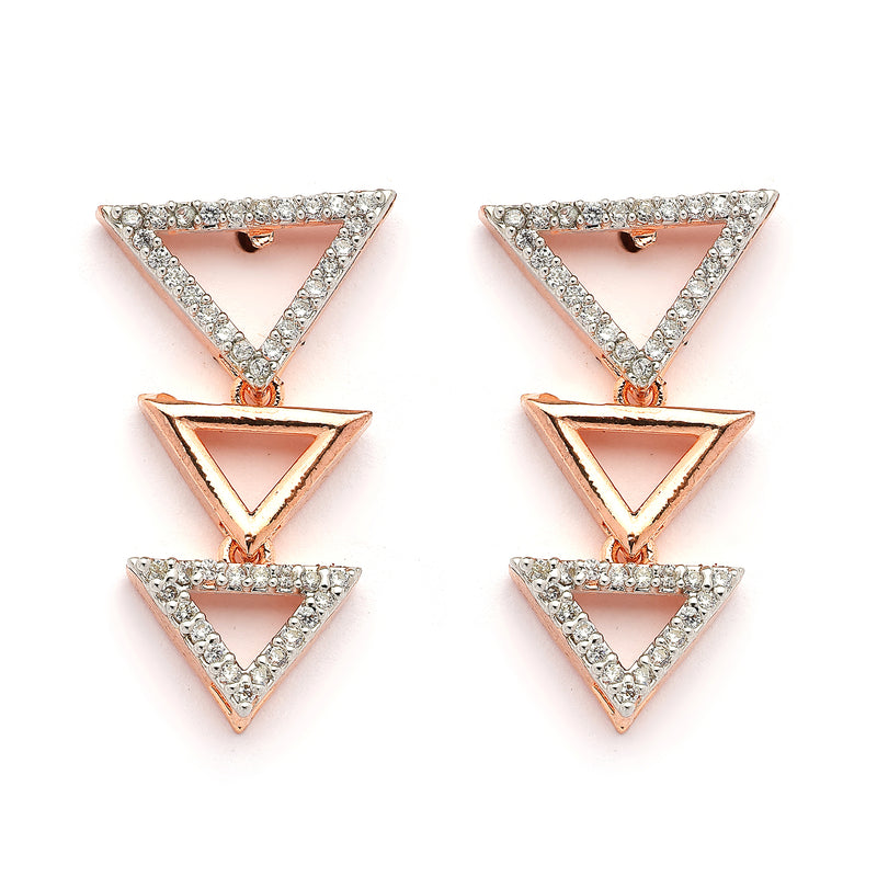 Rose Gold Plated Triangular Shaped White American Diamond Studded Jewellery Set