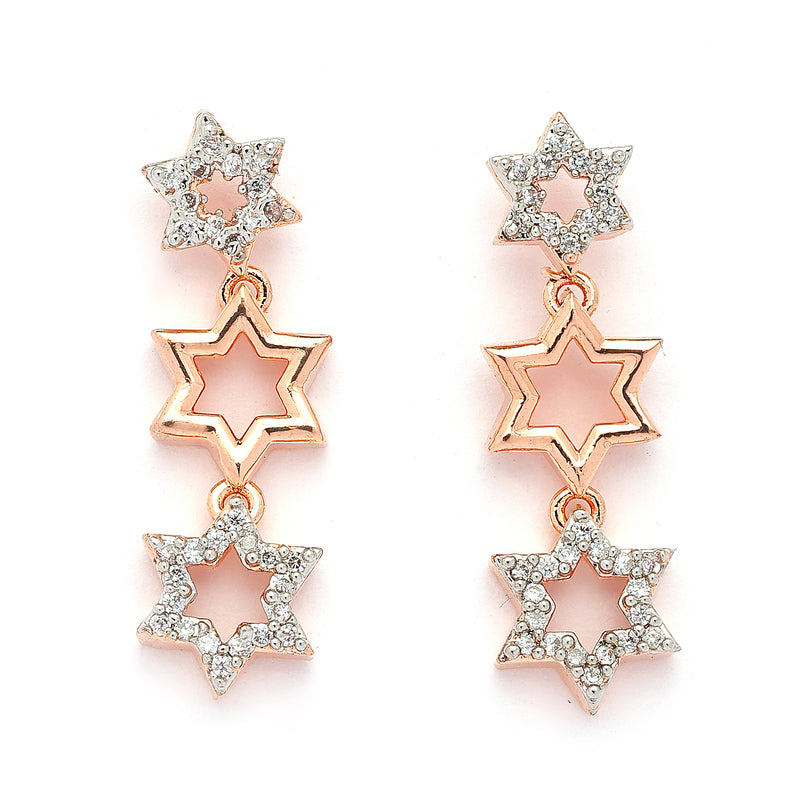 Rose Gold Plated Star Shaped White American Diamond Studded Jewellery Set
