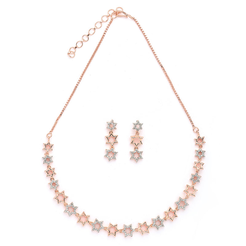 Rose Gold Plated Star Shaped White American Diamond Studded Jewellery Set