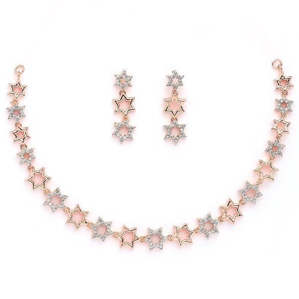 Rose Gold Plated Star Shaped White American Diamond Studded Jewellery Set