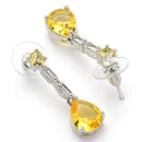 Rhodium Plated Silver Toned Teardrop Shaped Yellow & White American Diamond Studded Necklace With Earrings Jewellery Set