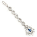 Rhodium Plated Silver Toned Blue & White American Diamond Studded Maang Tikka
