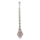 Rhodium Plated Silver Toned Pink & White American Diamond Studded Maang Tikka