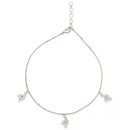 Rhodium Plated Silver Toned White Cubic Zirconia Studded Leaf Charm Anklet
