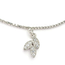 Rhodium Plated Silver Toned White Cubic Zirconia Studded Leaf Charm Anklet