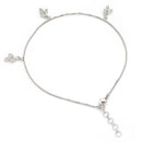 Rhodium Plated Silver Toned White Cubic Zirconia Studded Leaf Charm Anklet