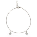 Rhodium Plated Silver Toned White Cubic Zirconia Studded Star Charm Anklet