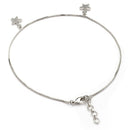 Rhodium Plated Silver Toned White Cubic Zirconia Studded Star Charm Anklet
