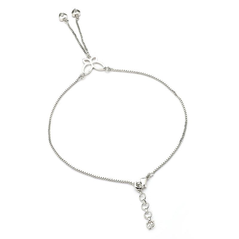 Rhodium Plated Silver Toned White Cubic Zirconia Studded Butterfly Charm Anklet