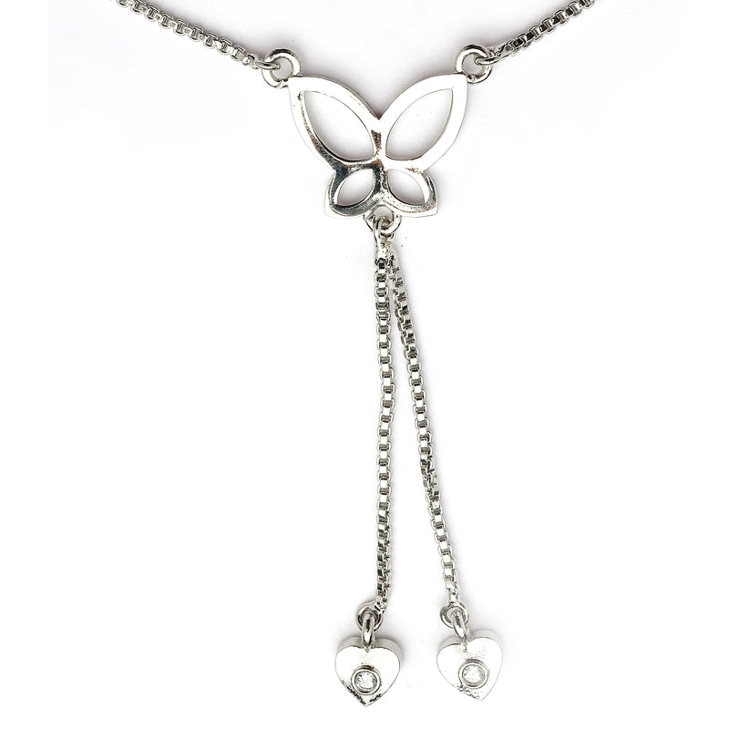 Rhodium Plated Silver Toned White Cubic Zirconia Studded Butterfly Charm Anklet