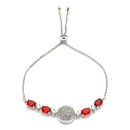 Rhodium Plated Silver Toned White And Red American Diamond Studded Adjustable Bracelet