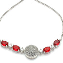 Rhodium Plated Silver Toned White And Red American Diamond Studded Adjustable Bracelet