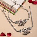 Rhodium Plated Silver Toned Flower Red Green Cubic Zirconia Studded Anklets