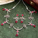 Oxidized Plated with Red Pearl & Stone Studded Jewellery Set