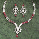 Rhodium Plated Silver Toned  Red American Diamond Studded Jewellery Set