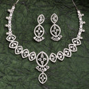 Rhodium Plated Silver Toned White American Diamond Studded Jewellery Set