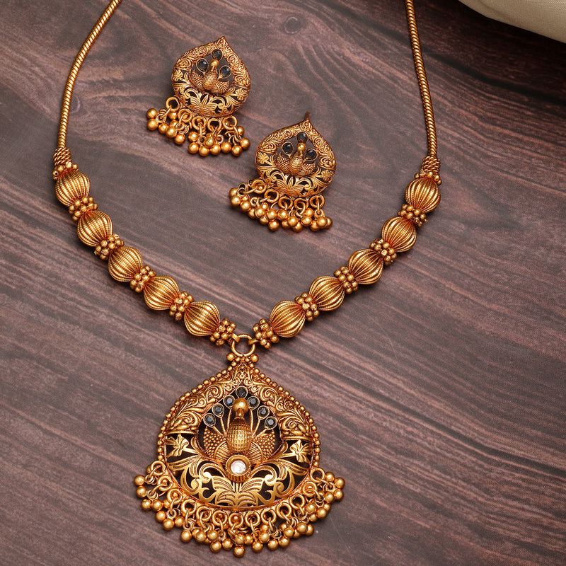Gold Plated with Royal Peacock Design Jewellery Set