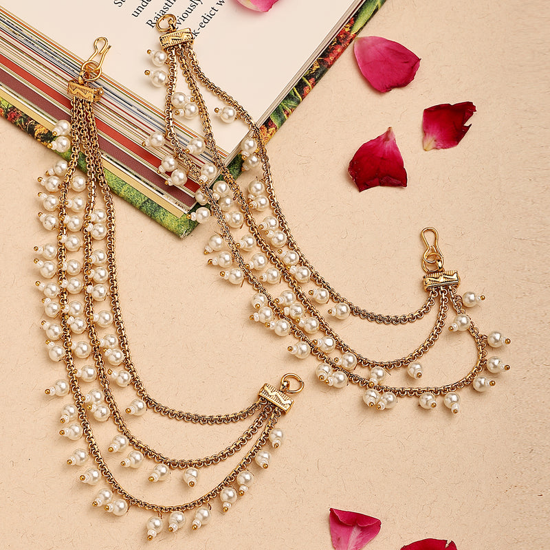 Gold Plated Pearl Ear Chain Attachment for Earrings