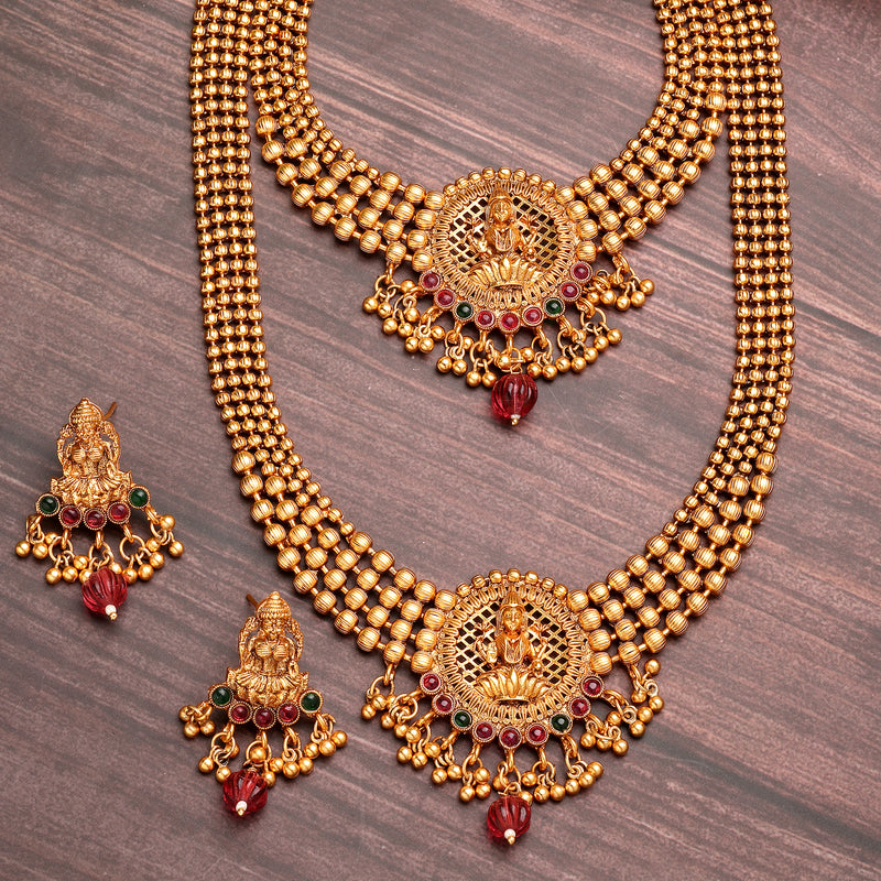 Gold Plated Lakshmi Kasu Mala design Necklace Set