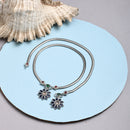 Rhodium Plated Silver Toned Flower Shaped Blue Red Green Cubic Zirconia studded Charm Anklets