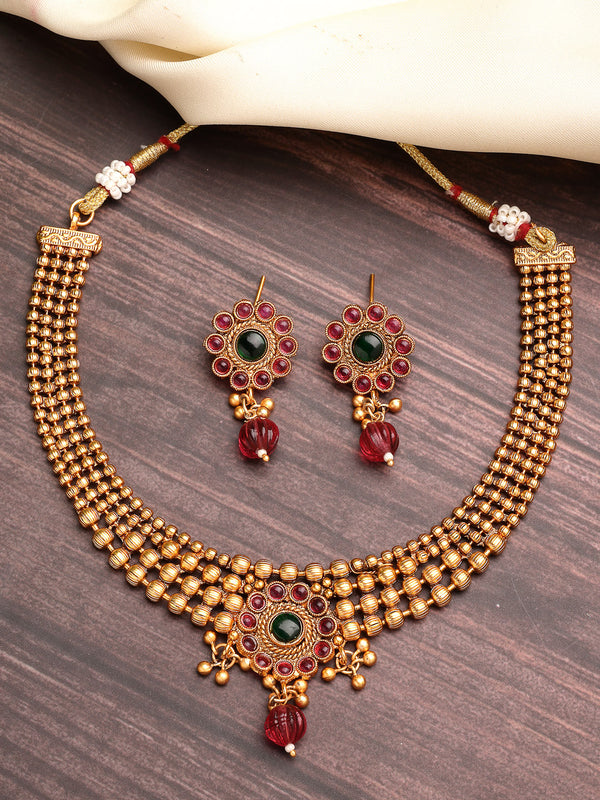 Gold Plated with Temple Design Necklace Set