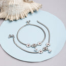 Rhodium Plated Silver Toned Flower Shaped Red Cubic Zirconia studded Anklets