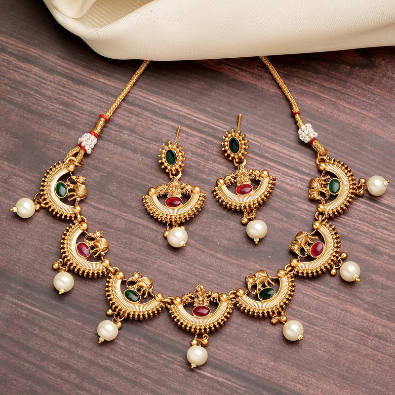 Gold Plated Elephant Motif Design Jewellery Set