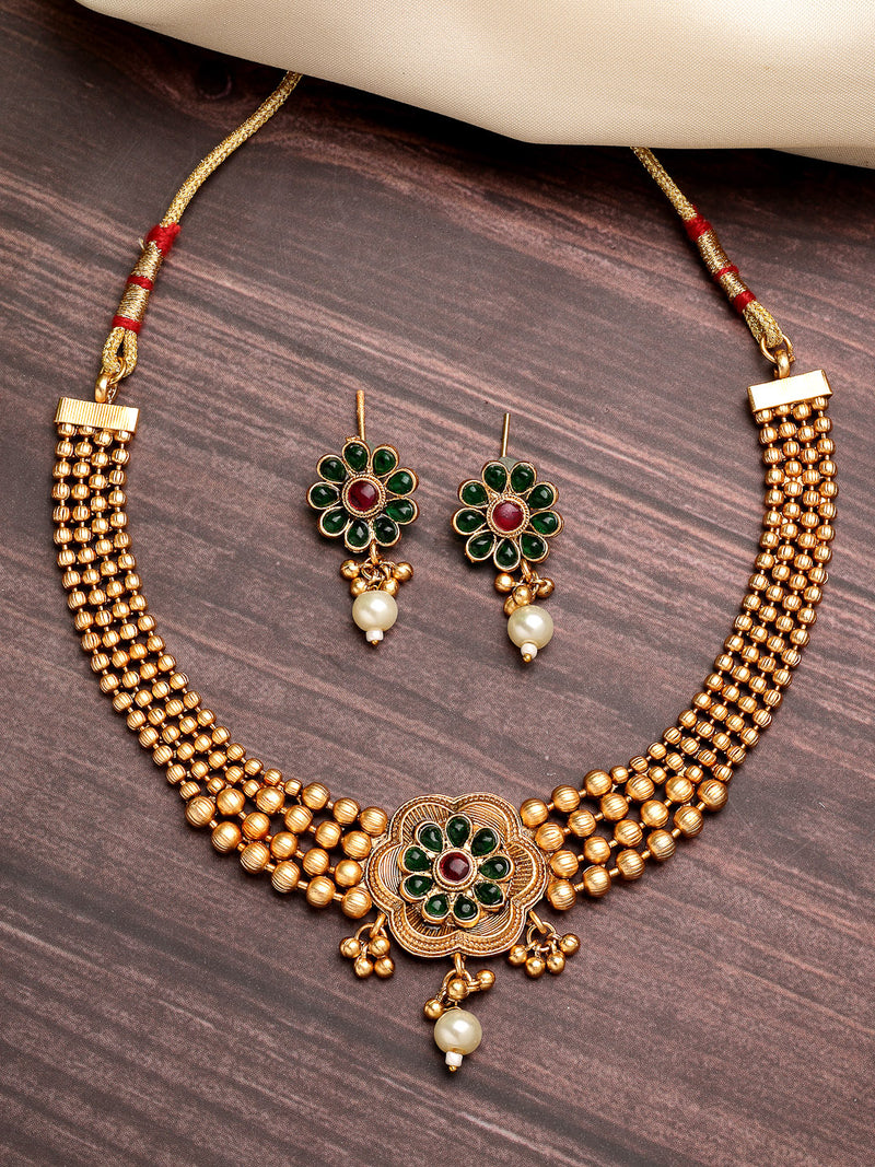 Gold Plated with Royal Rajasthani Design Necklace Set