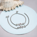 Rhodium Plated Silver Toned Braided Red & Green cubic Zirconia studded Anklets