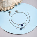Rhodium Plated Silver Toned White cubic Zirconia Evil Eye studded Charm Anklets