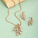 Rose Gold Plated with Leaf Shaped Design & White American Diamonds Studded Pendant Set