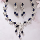 Rhodium Plated Silver Toned Blue American Diamond Studded Necklace Set
