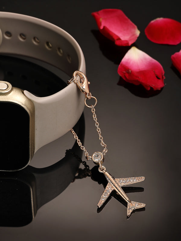 Rose Gold Plated Cubic Zirconia Studded Adjustable Watch Charm