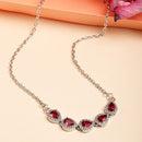 Rhodium Plated with Red American Diamond & Classy Tear Drop Shape Pendant Set